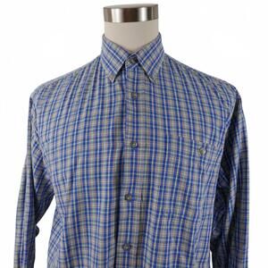 JB Dillon Mens Button Down Blue Red Pastel Yellow Plaid Shirt L Vintage